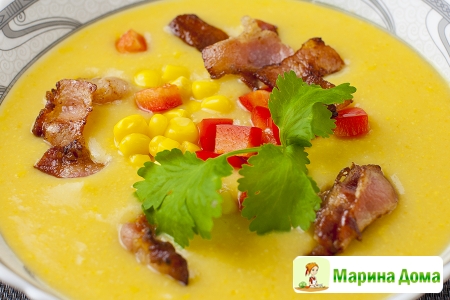 Картофельный суп с консервированной кукурузой и беконом